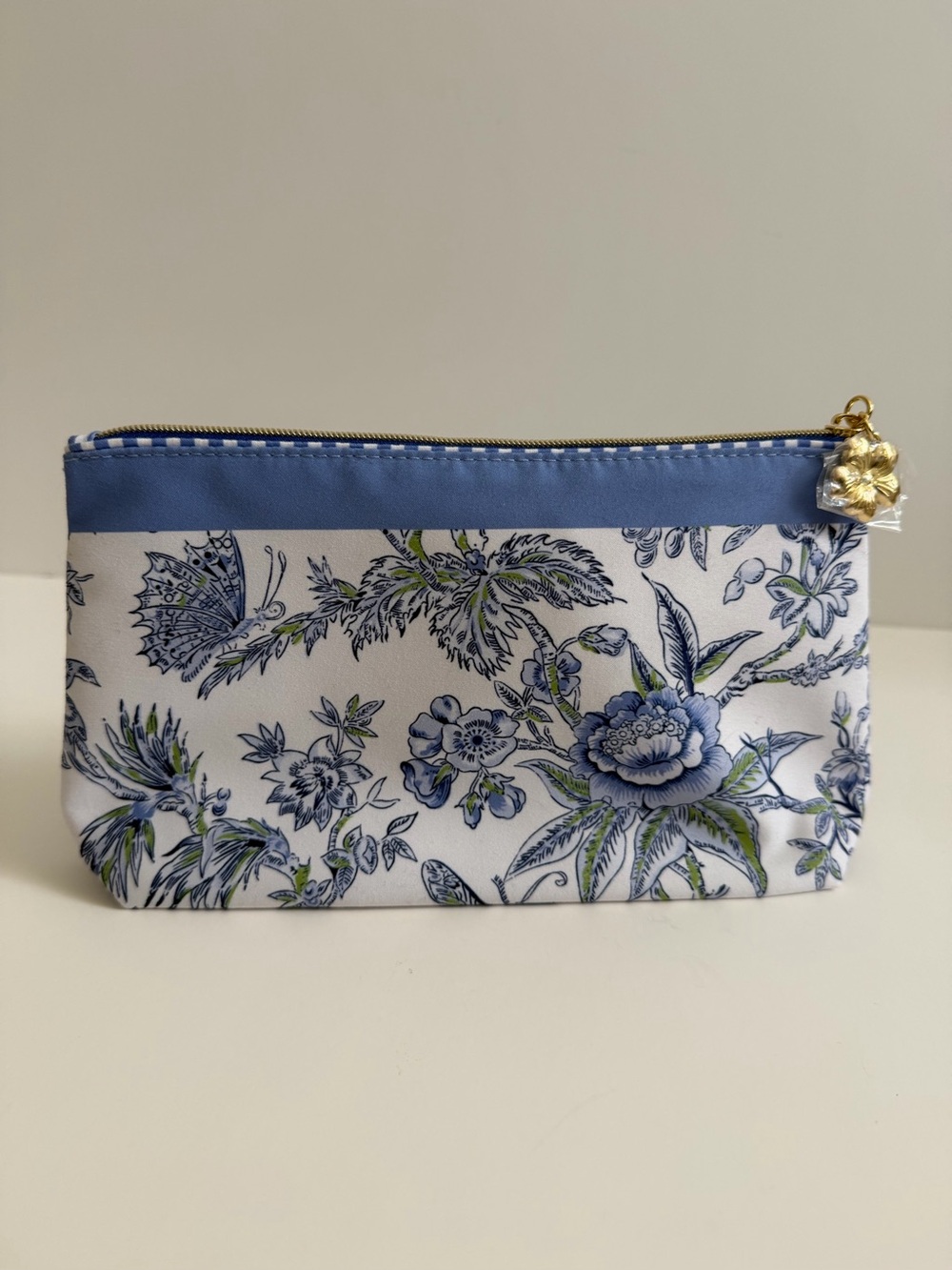 Estée Lauder blue floral zip makeup cosmetic pouch case travel bag